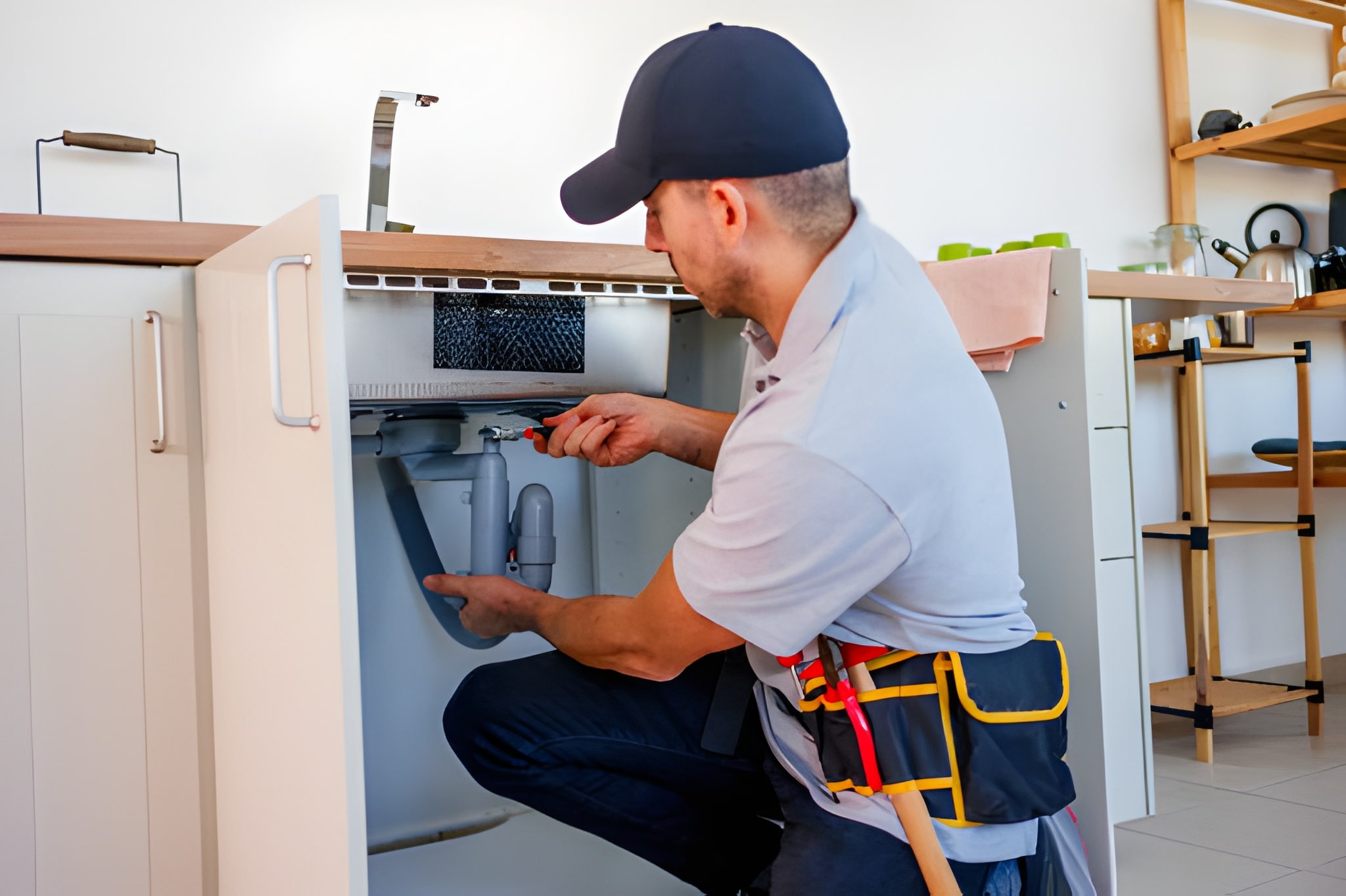 Worker laying paving stones. stone pavement, construction worker